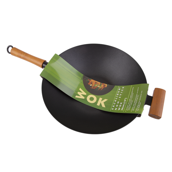 D.LINE NONSTICK EXCALIBUR WOK 36CM DIA. W/ WOOD HANDLES