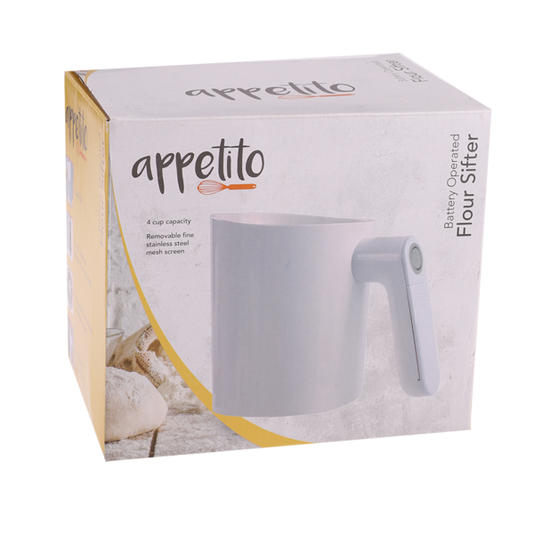 APPETITO BATTERY OPERATED 4 CUP FLOUR SIFTER WHITE