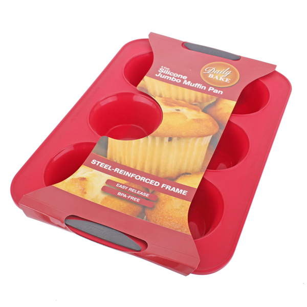 DAILY BAKE SILICONE 6 CUP JUMBO MUFFIN PAN RED