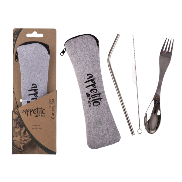 APPETITO 3 PIECE STAINLESS STEEL TRAVELLER'S CUTLERY SET