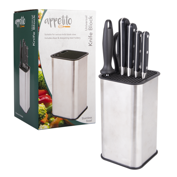 APPETITO SQUARE UNIVERSAL KNIFE BLOCK STAINLESS STEEL