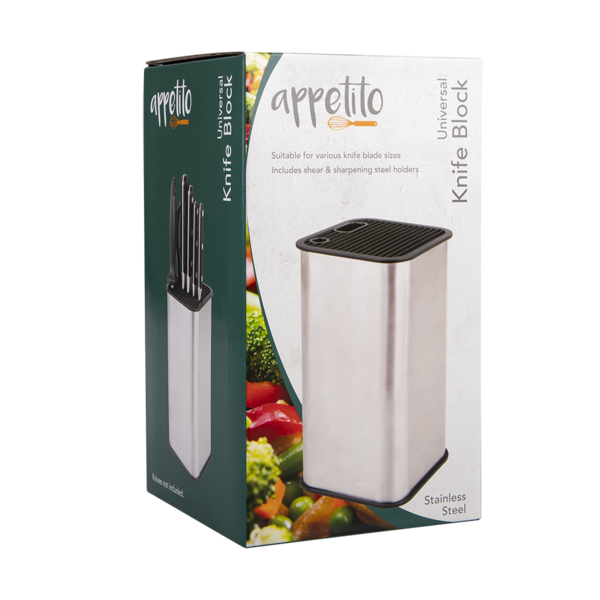 APPETITO SQUARE UNIVERSAL KNIFE BLOCK STAINLESS STEEL