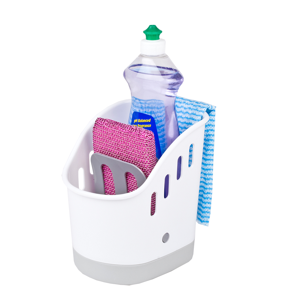 Minky Slimline Sink Tidy - White Plastic Organizer For Sponges, Brushes & Dish Liquid