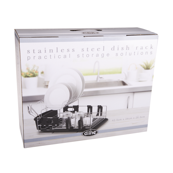 D.LINE STAINLESS STEEL 2TIER DISH RACK W/ DRAINING BOARD BLACK