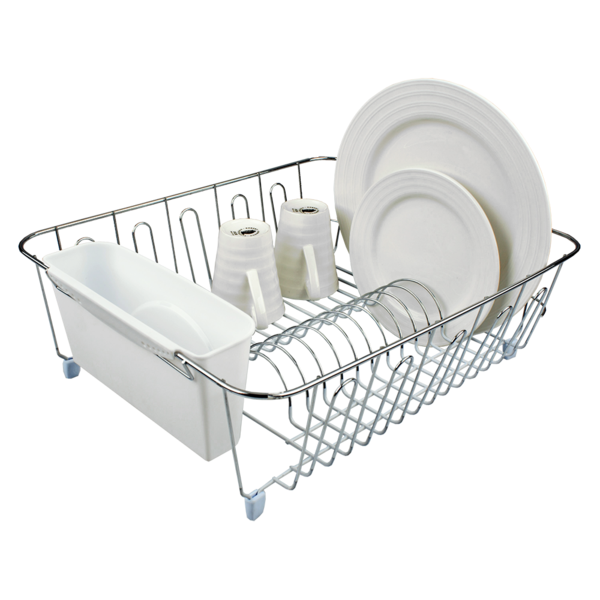 D.LINE LARGE DISH DRAINER CHROME/PVC W/ CADDY WHITE