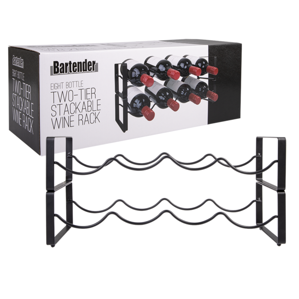 BARTENDER 2TIER 8 BOTTLE STACKABLE WINE RACK BLACK