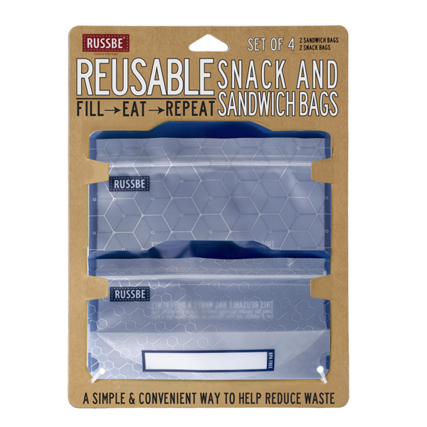 RUSSBE SNACK/SANDWICH BAGS SET 4 METALLIC HEXAGRID